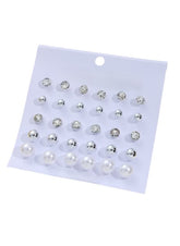 Mumzar 15 pair earring set UAE with silver studs and pearl designs on white card